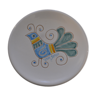 Hand-painted bird hand-crafted plate