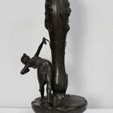 Pewter vase, "Young woman picking a water lily", signed P. Jean, Art Nouveau early twentieth century