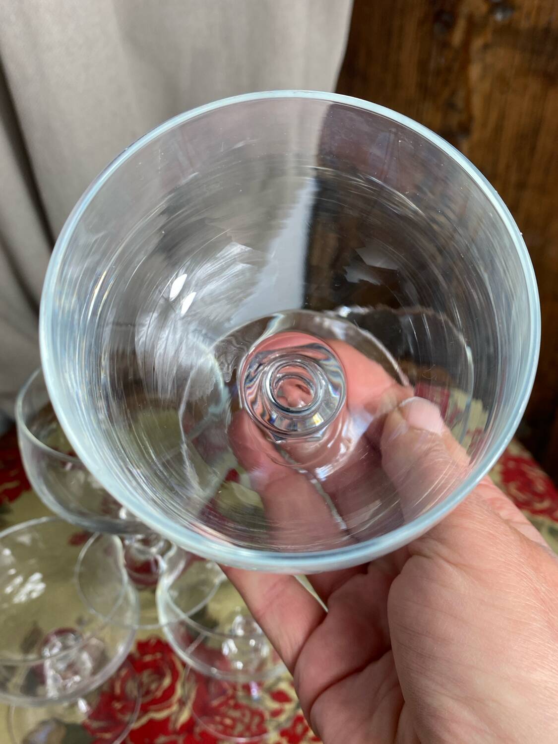 Six glass champagne or dessert glasses, Seca