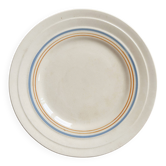 Ivory ironstone dessert plate – Pale blue and orange borders