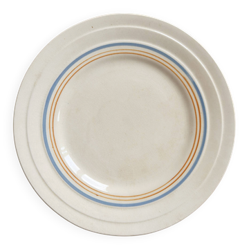 Assiette à dessert terre de fer ivoire – Liserés bleu pâle et orange