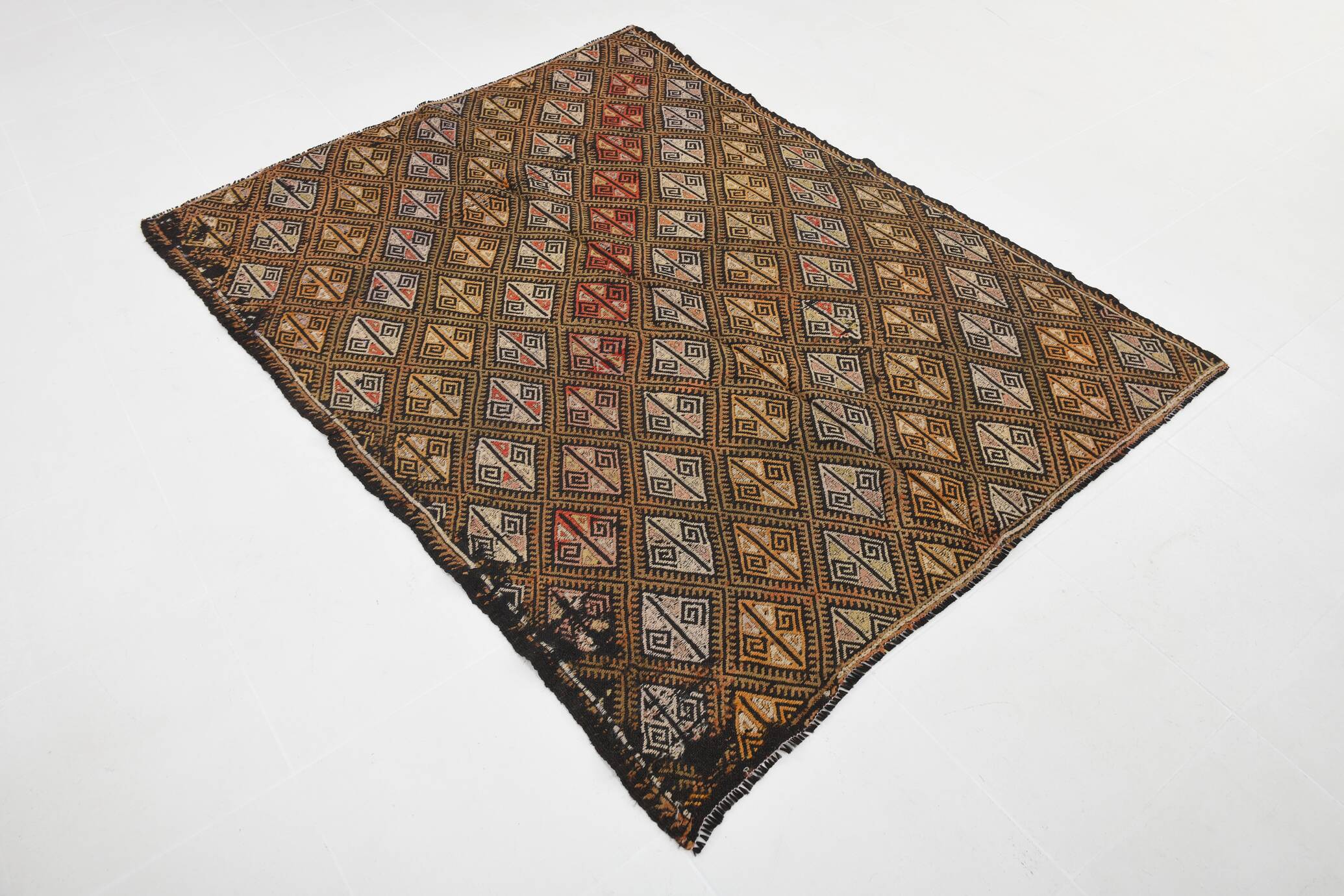 5x7 Dark Brown Vintage Kilim Rug, 153x202 Cm
