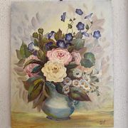 Oil painting bouquet of flowers in a vase.