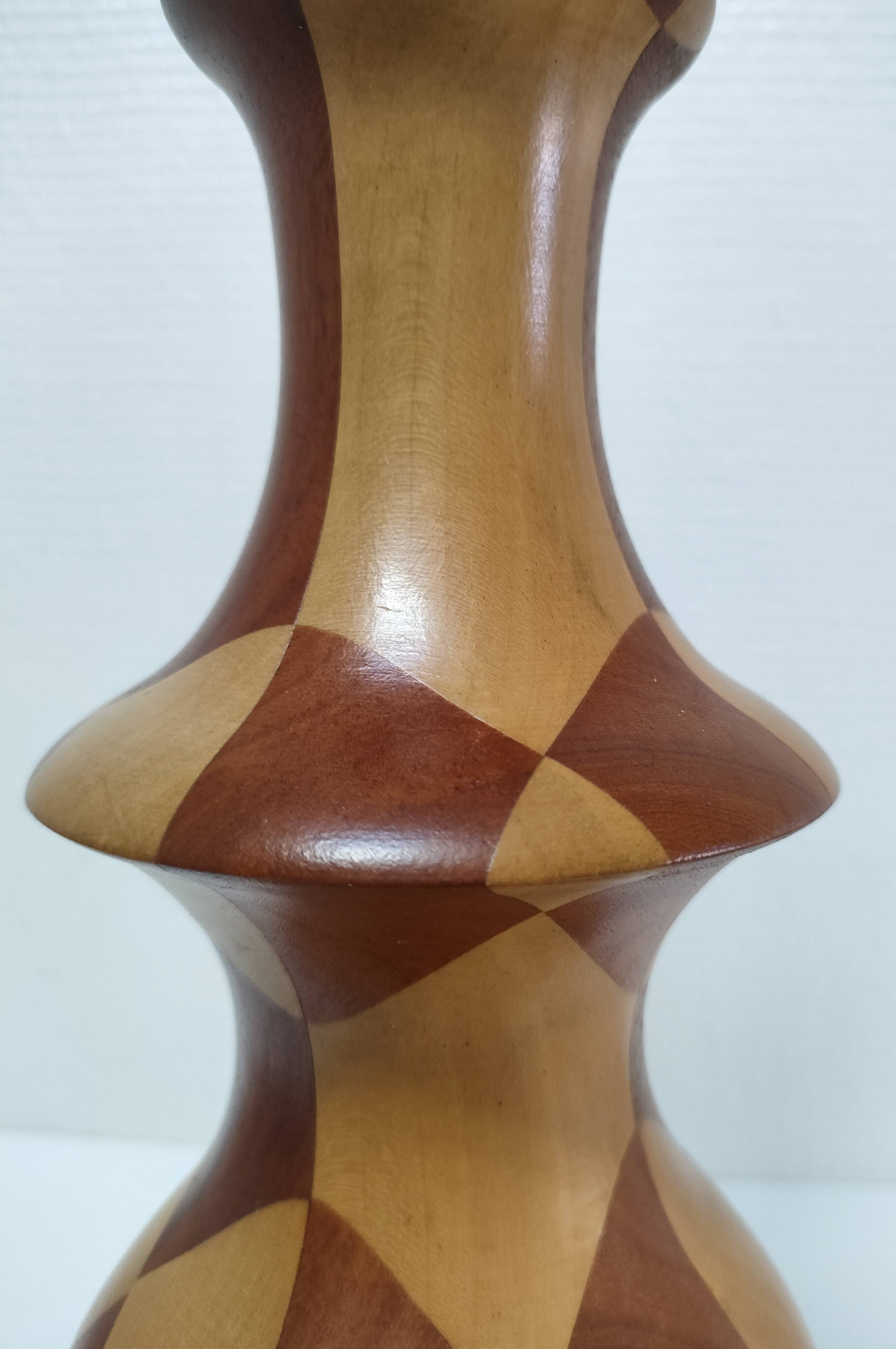 Turned wooden lamp and vintage wood inlay