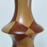 Turned wooden lamp and vintage wood inlay