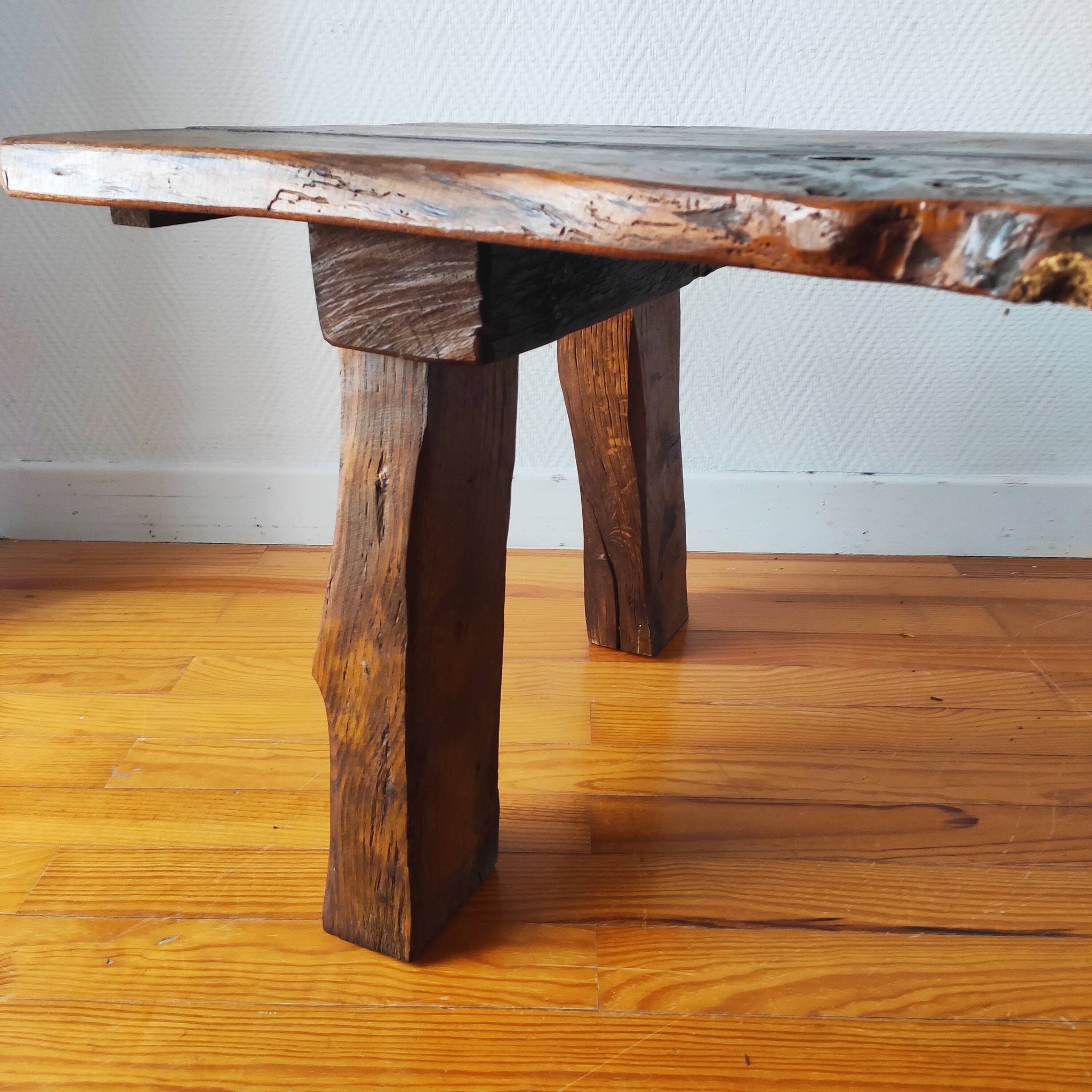 Vintage coffee table 50/60 brutalist oak and solid walnut