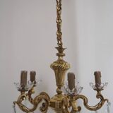 Solid bronze chandelier with crystal pendants and bobeches - Lucien GAU