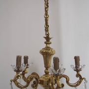 Solid bronze chandelier with crystal pendants and candle holders - Lucien GAU
