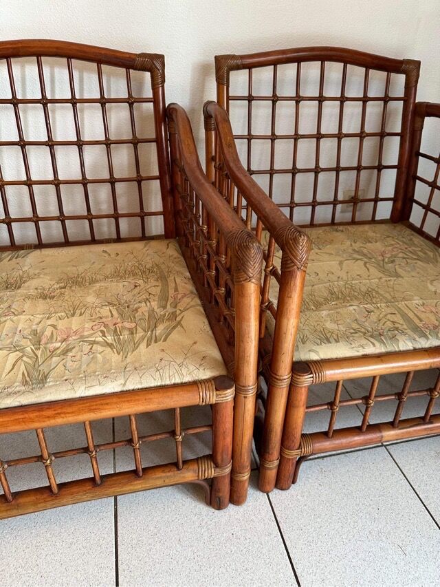 Pair of Rattan and Bamboo Armchairs