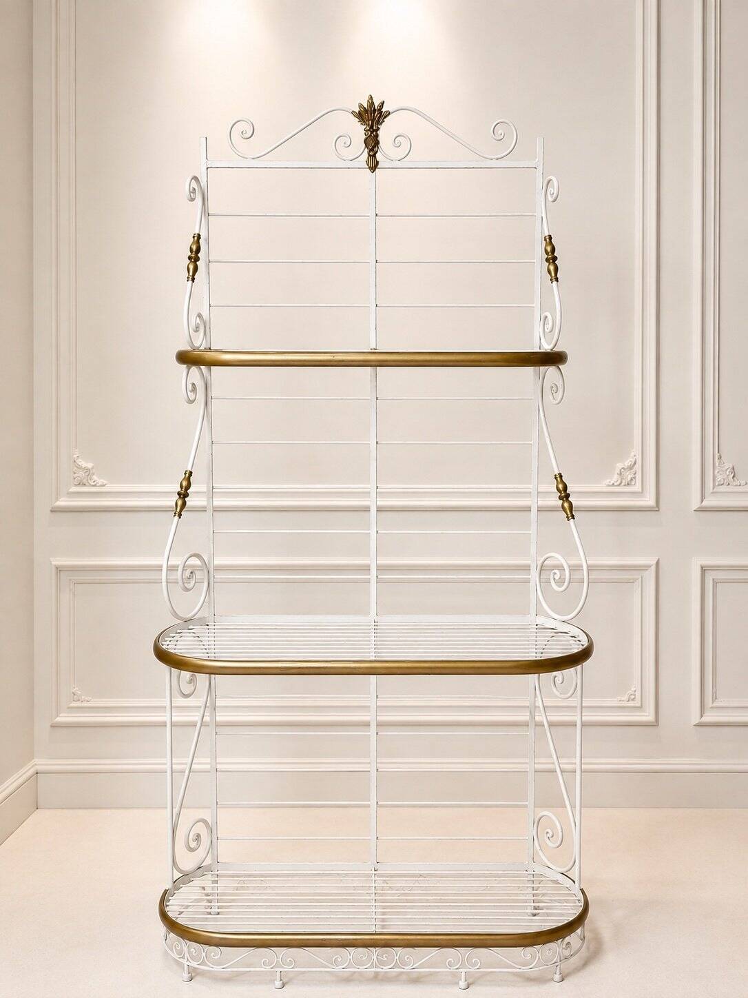 Baker's Shelf – Belle Époque Style – White Lacquered Iron and Brass