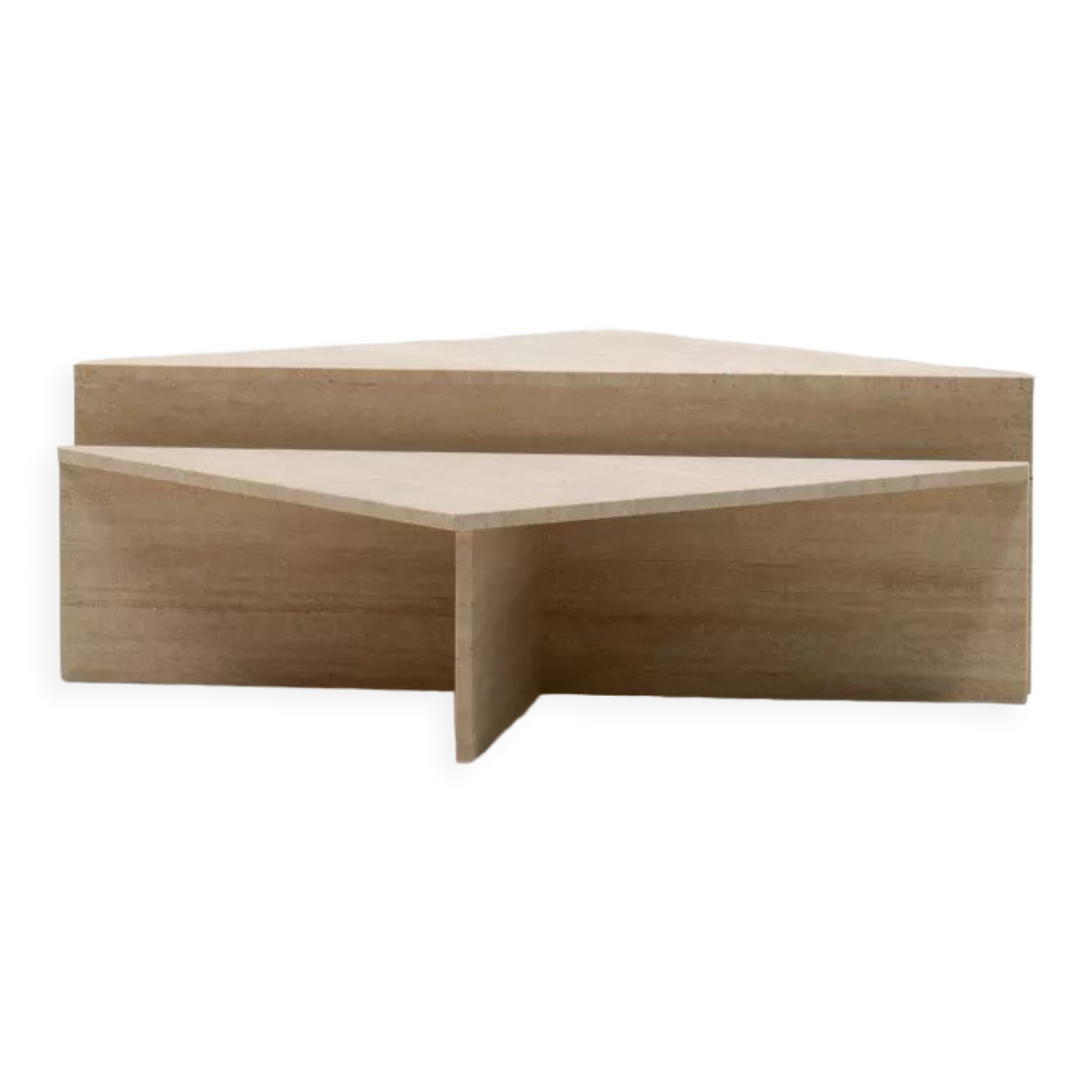 Up&Up triangle travertine coffee table, Italy 70s