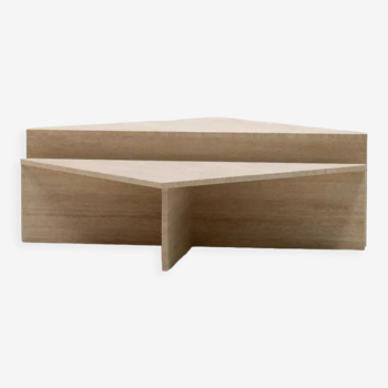 Up&Up triangle travertine coffee table, Italy 70s