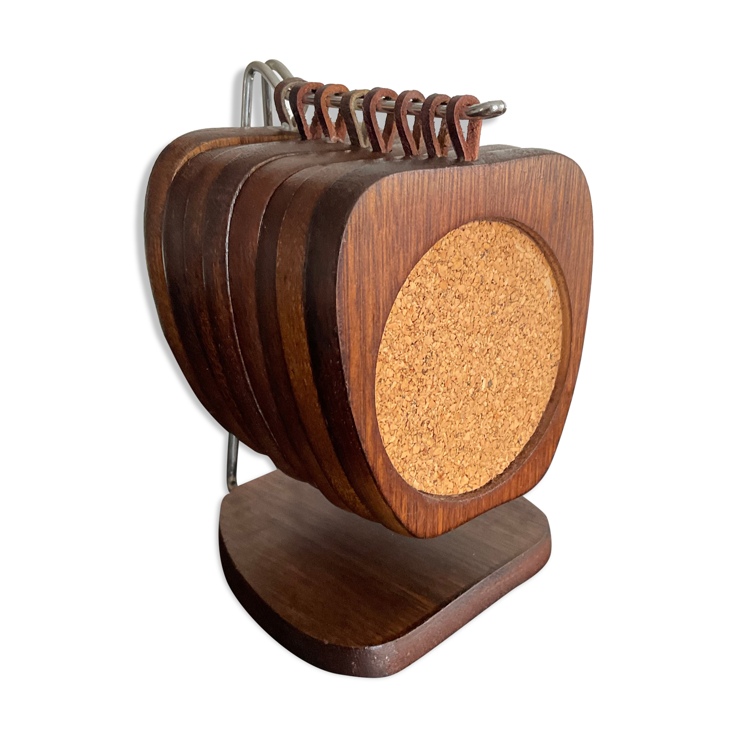 8 dessous De verre vintage en bois années 70 avec son support