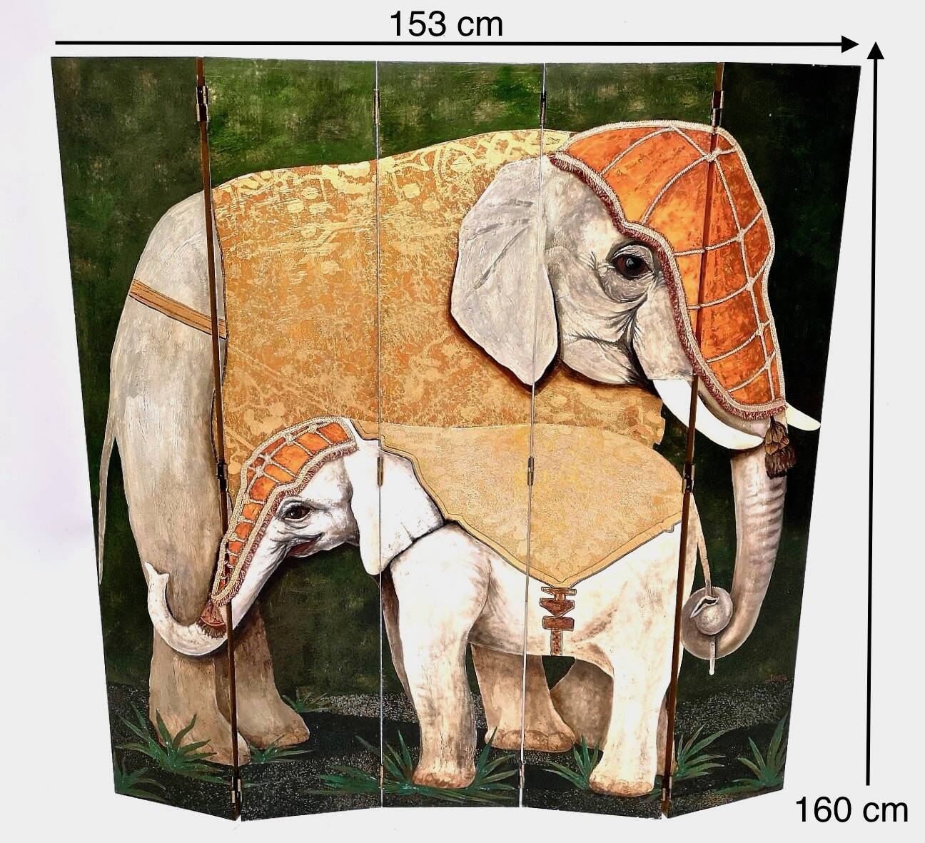 Postmodern five-panel room divider by doro with two asiatic elephants, italy