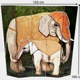 Postmodern five-panel room divider by doro with two asiatic elephants, italy