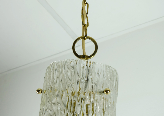 Vintage 1950s pendant lamp kalmar franken ice glass textured glass brass