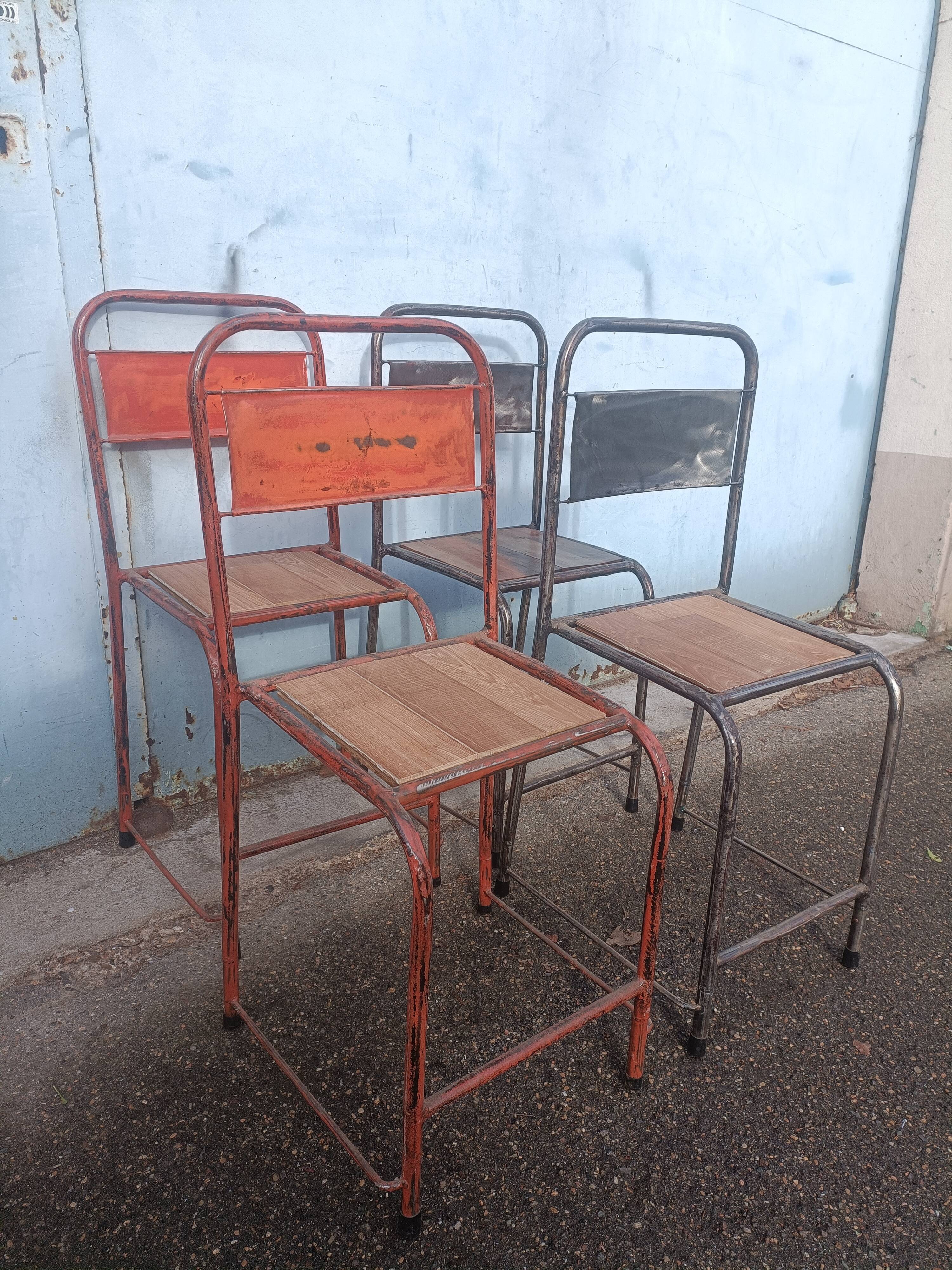 4 antique metal wooden chairs