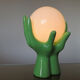 Hand green ceramic lamp and opaline white years 70