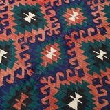 Red & Blue Geometric Vintage Kilim Rug, 158x238Cm