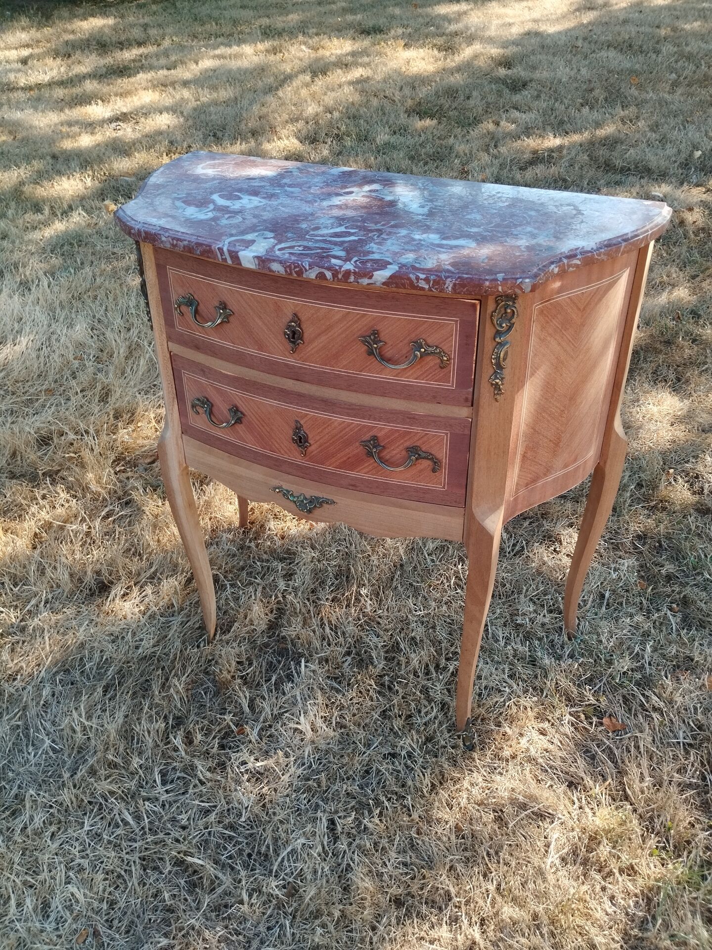 Commode ancienne marqueterie style louis xvi plateau marbre