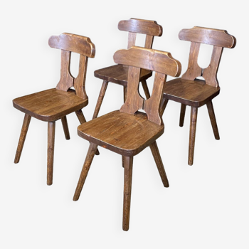 Ensemble de 4 chaises de chalet en bois sculpté années 60 France