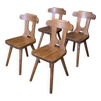 Set of 4 carved wooden chalet chairs from the 60s France