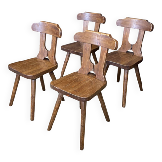 Ensemble de 4 chaises de chalet en bois sculpté années 60 France