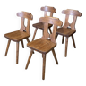 Ensemble de 4 chaises de chalet en bois sculpté années 60 France