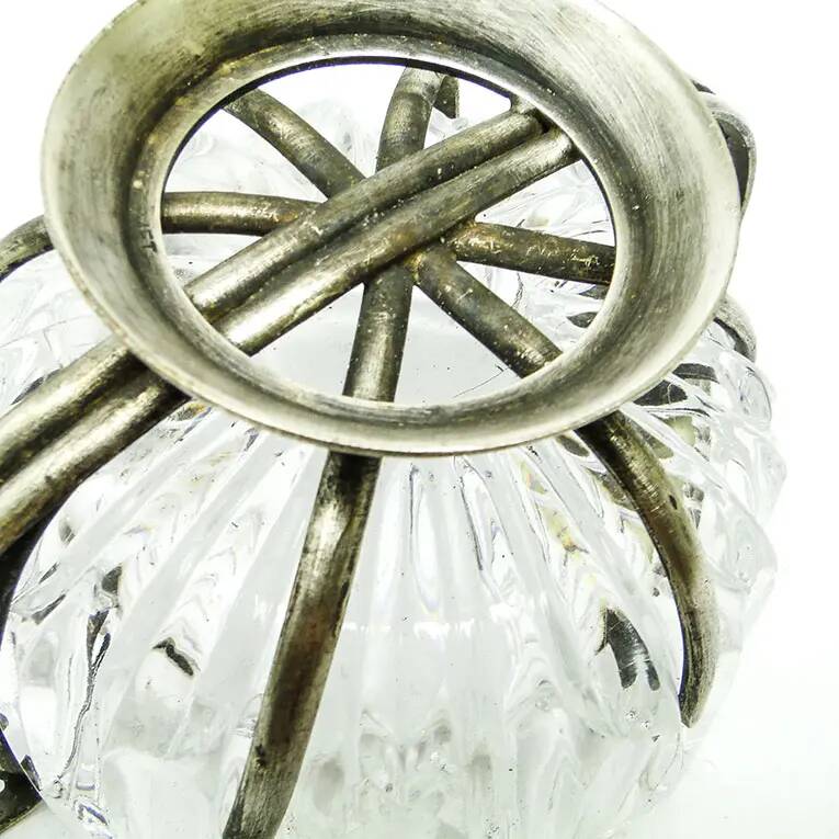 Postmodernist sugar bowl, glass, silver-plated brass, HEFRA, Poland, 1970s