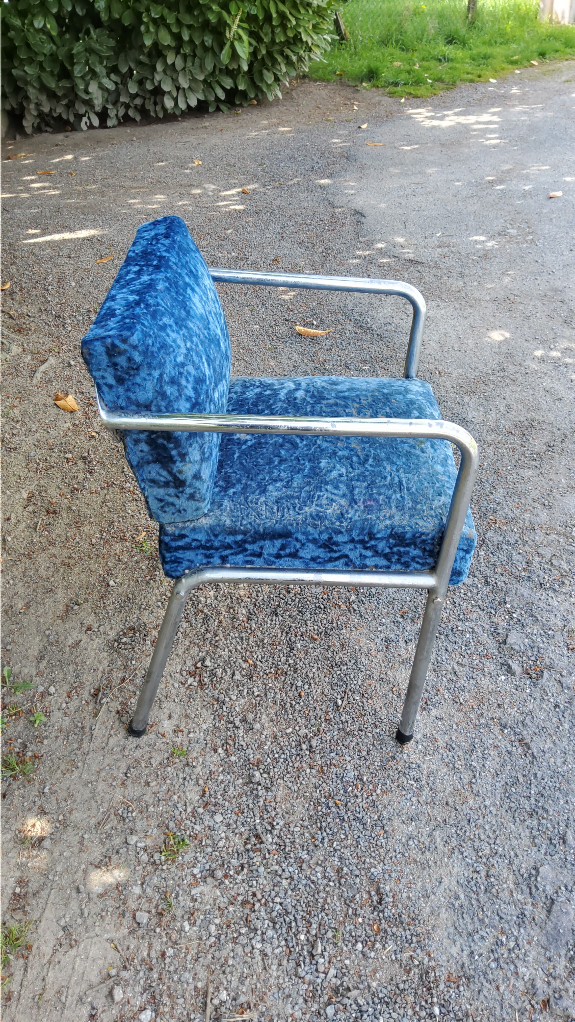 Art deco armchair base chrome tubes back and seat velvet