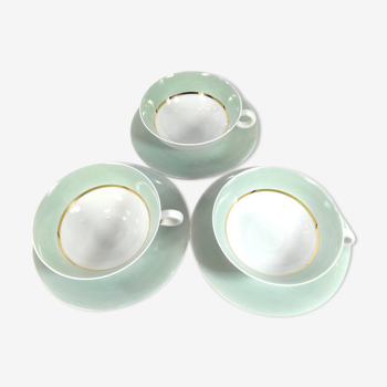 White porcelain and mint cups and saucers, half a cup