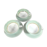 Tasses et soucoupes en porcelaine blanche et menthe au lait, demi-tasse