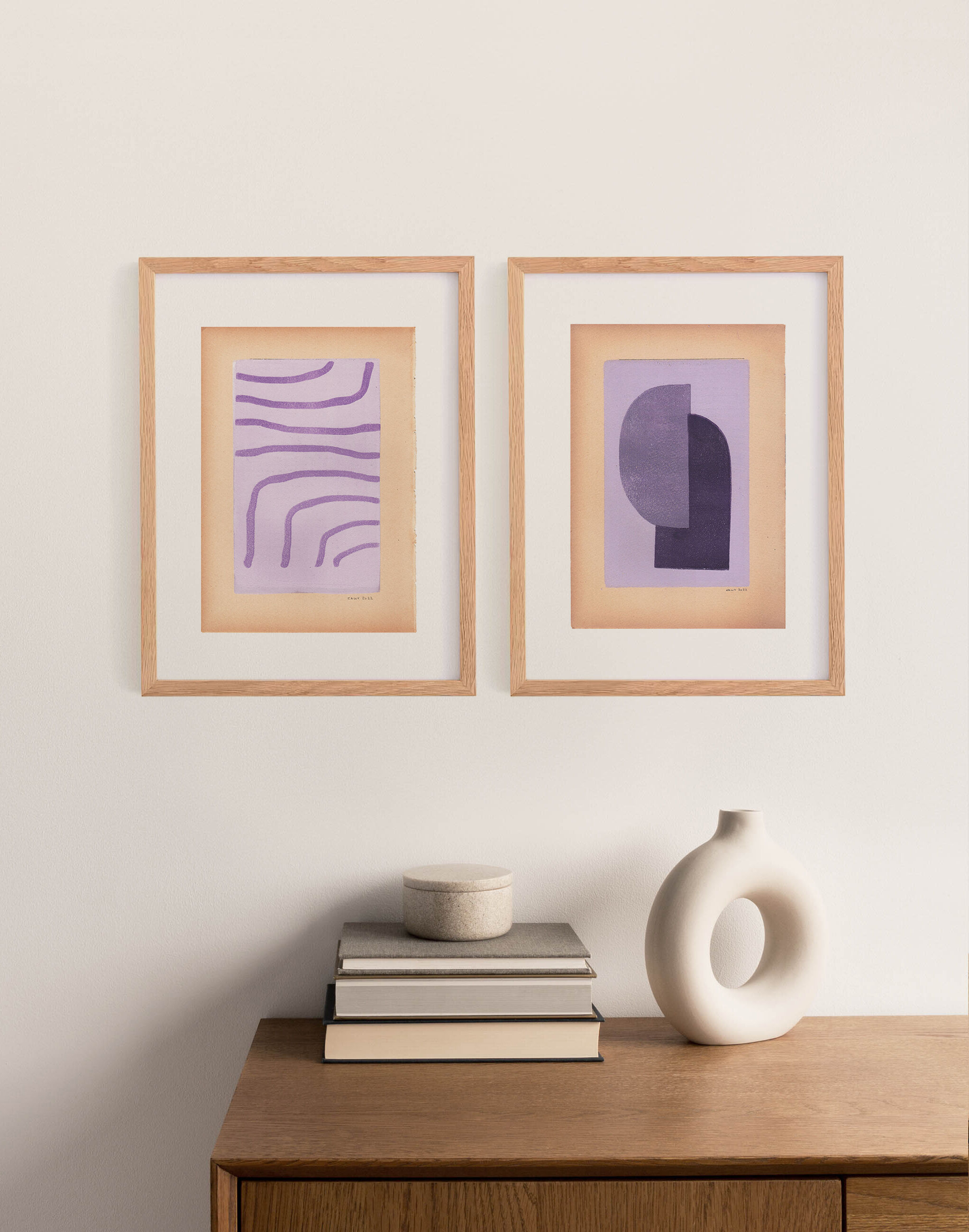 Duo de peintures sur papier ancien signées Eawy