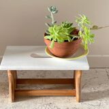 Tabouret vintage en hêtre et peint en blanc