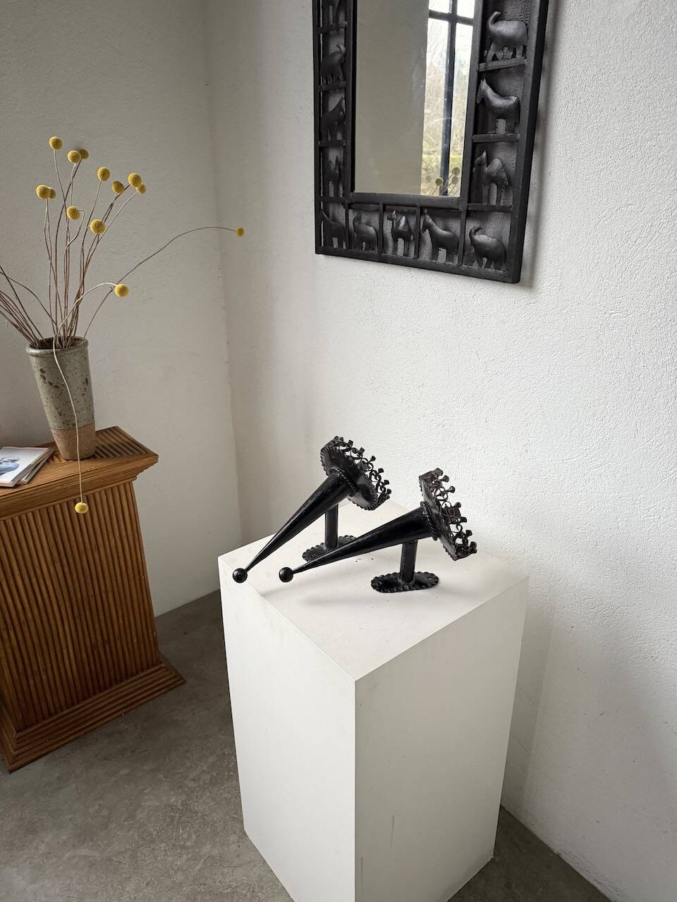 Black metal brutalist wall lights