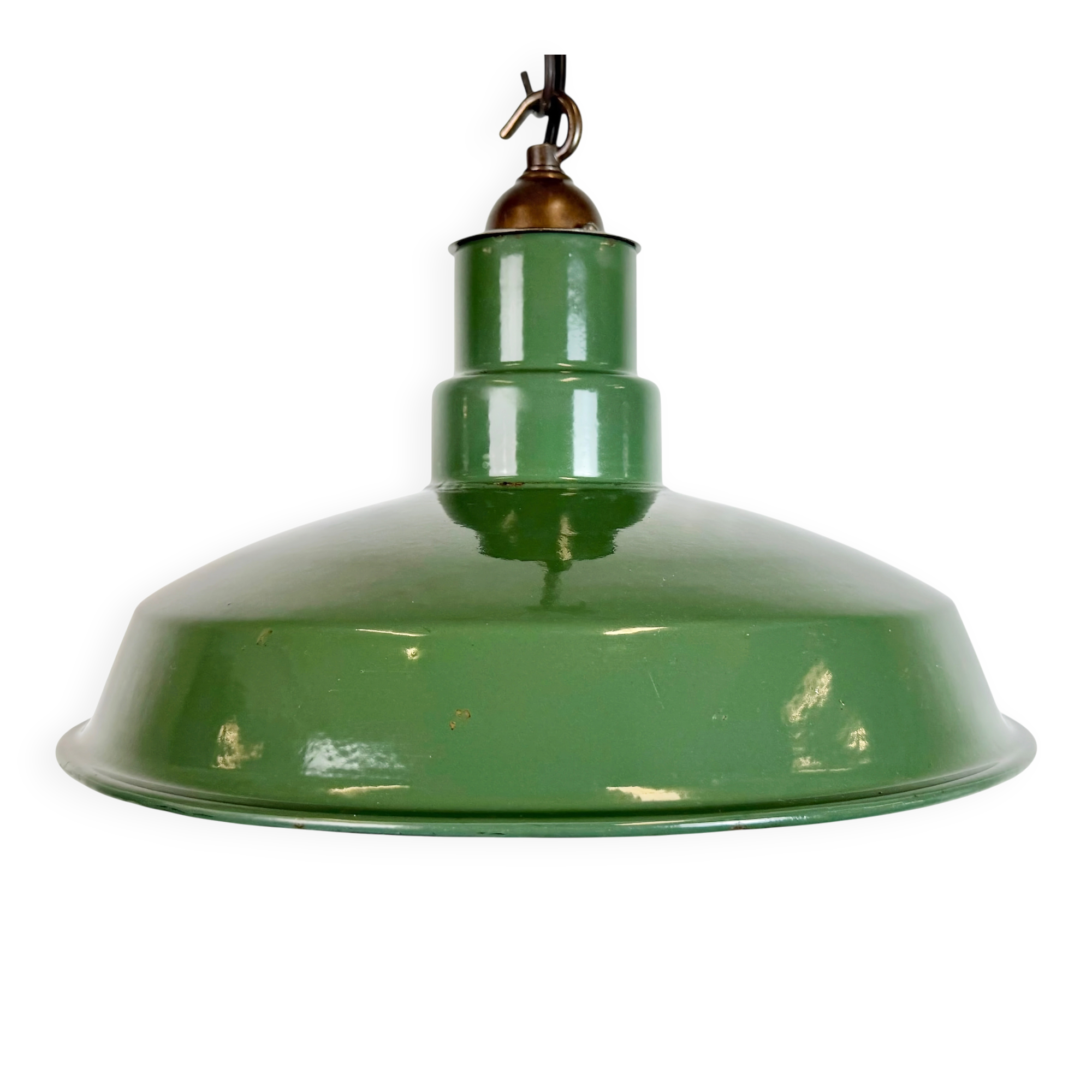 Industrial British Green Enamel Factory Pendant Lamp, 1960s
