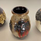 Set of 3 multi-color fat lava op art pottery vase made bay ceramics, germany