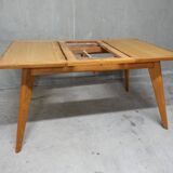 Dining table in blond oak compass feet 1950