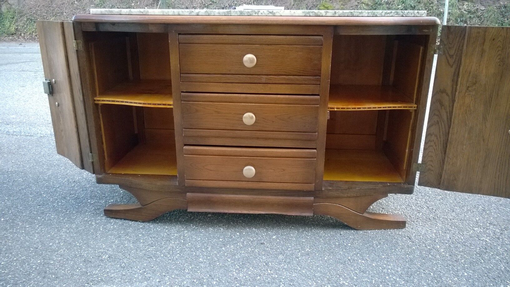Low art deco oak and marble sideboard 1940