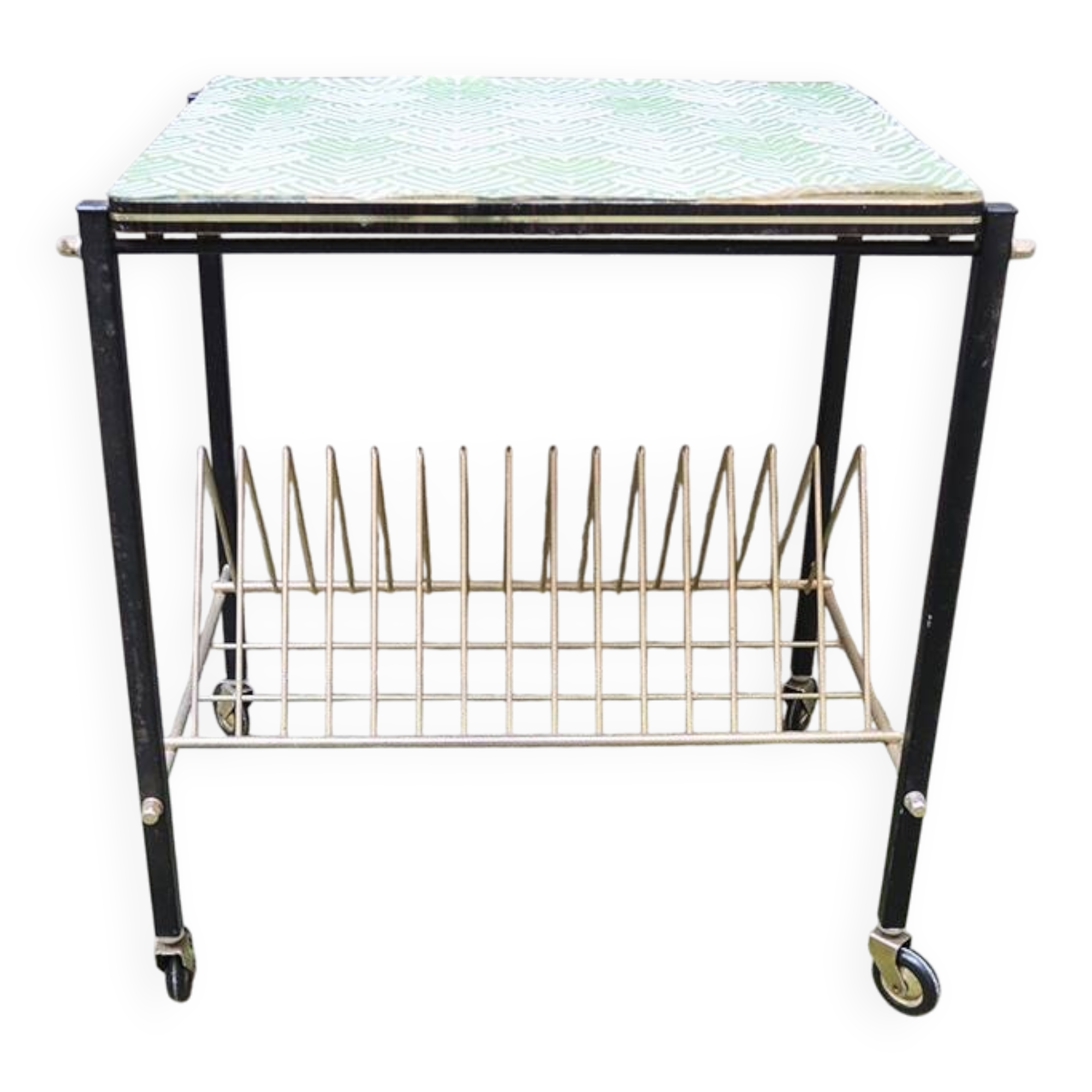 Old vinyl record cabinet on wheels
