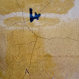 Antique cache-pot in earthenware barbotine – landscape & train decoration – early