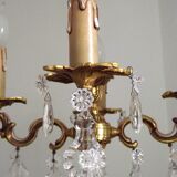 Vintage french brass 4 light chandelier assorted faceted crystal 4007