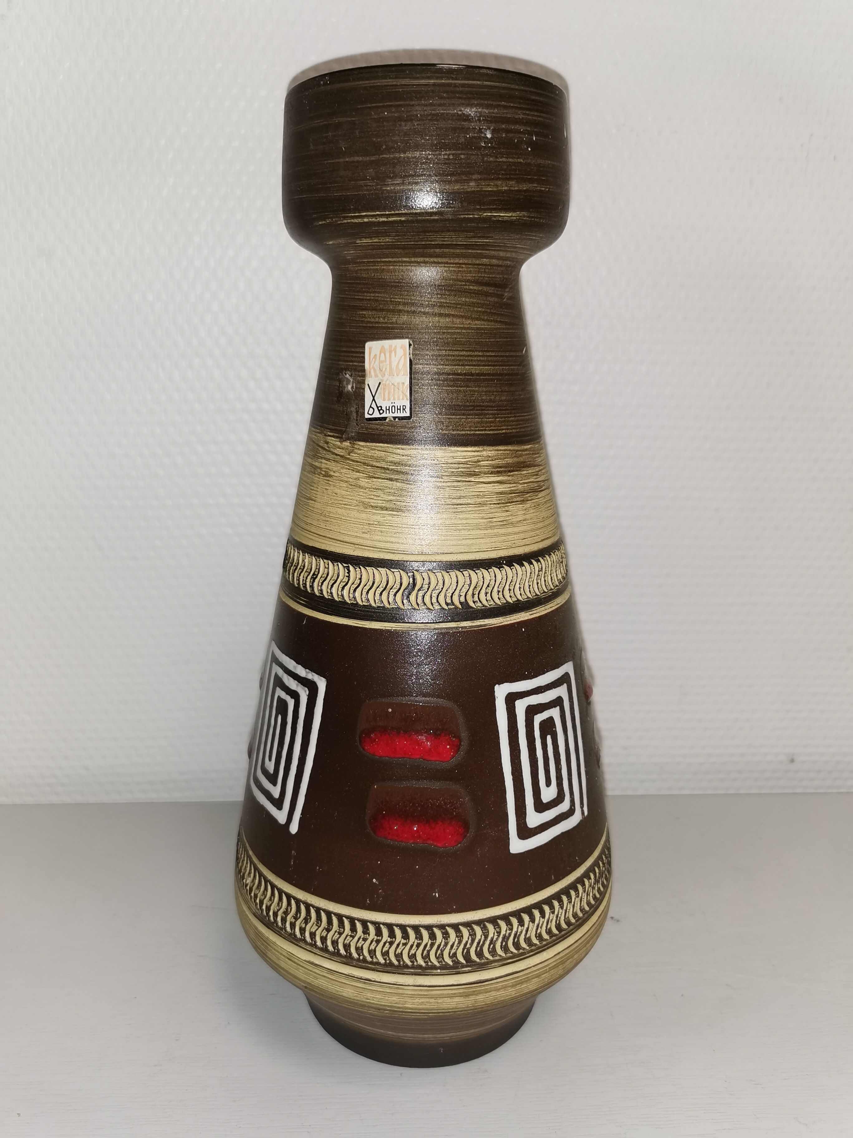 Vase vintage céramique D.B. Höhr Keramik au décor graphique émaillé