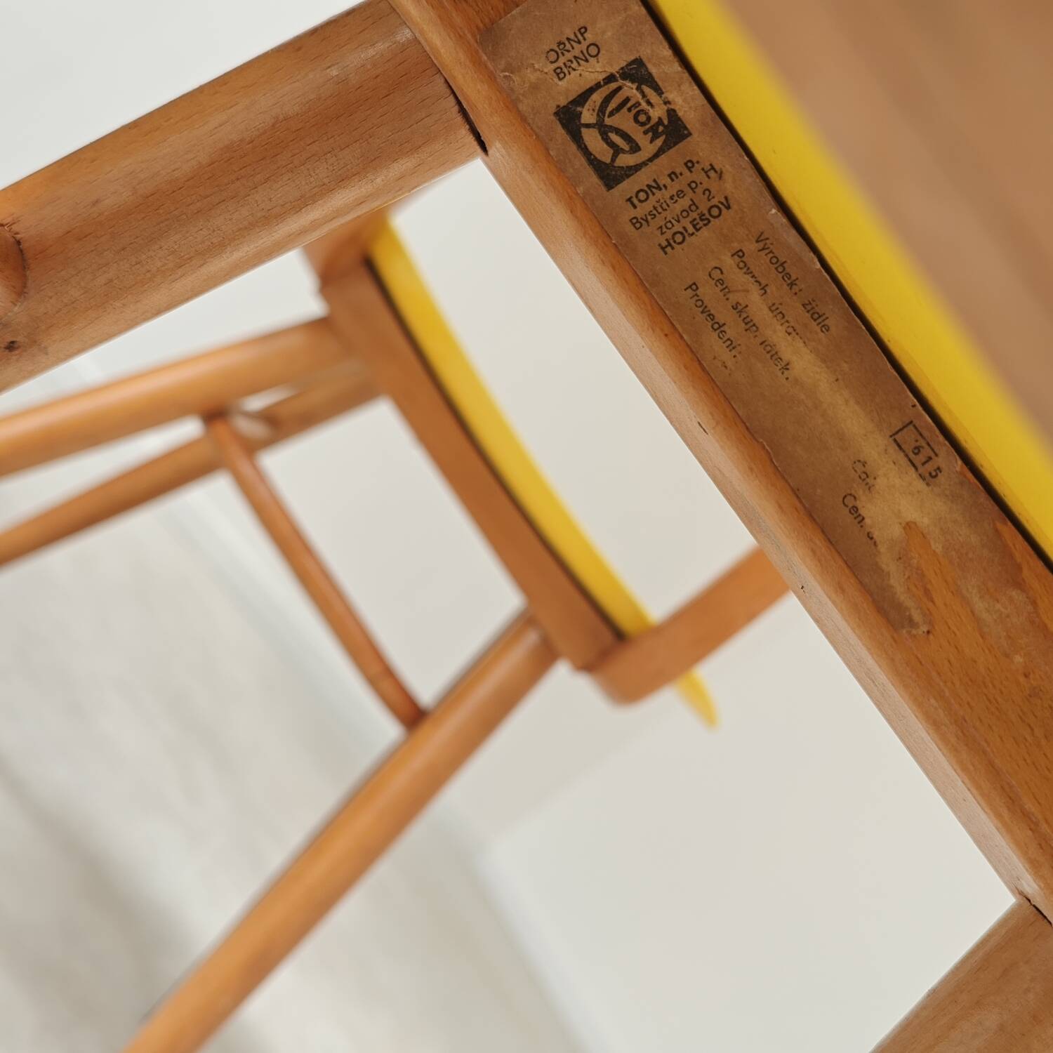 Pair of Ton Bystrice Thonet chairs in wood and yellow molded plastic