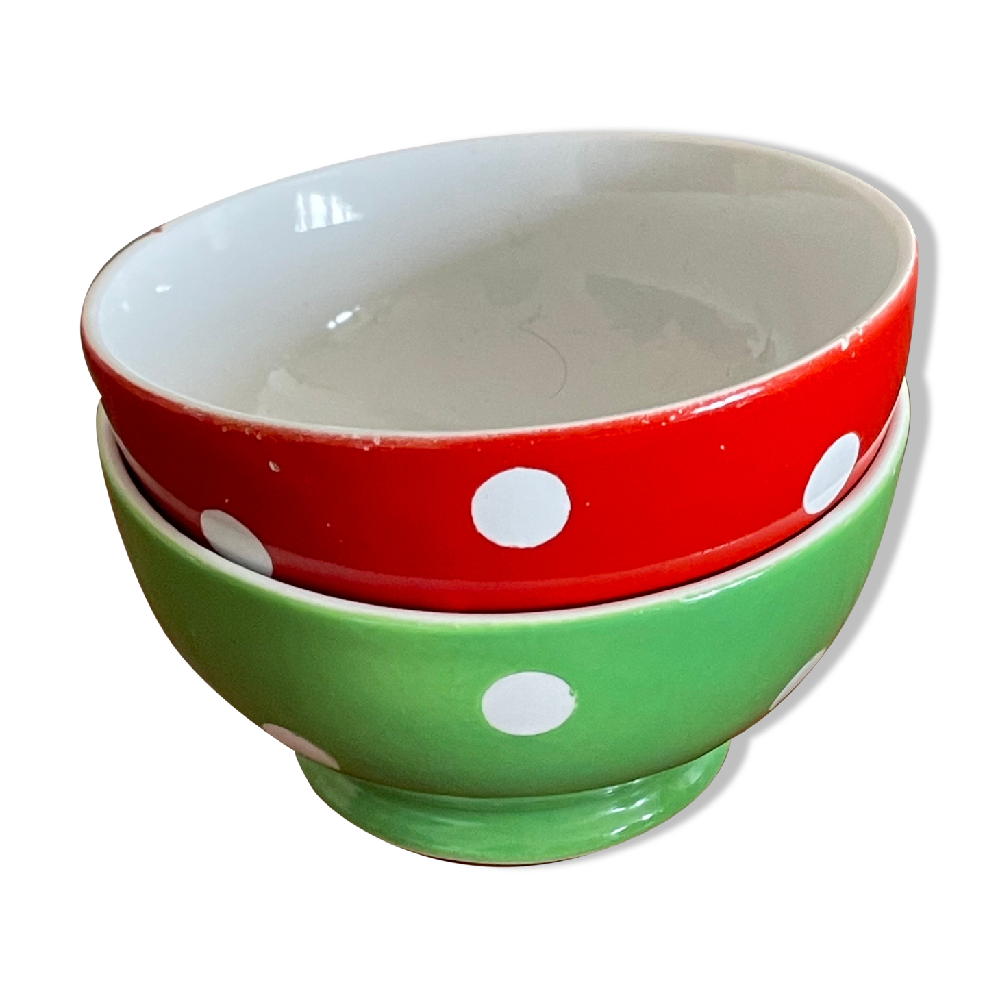 2 small ceramic polka dot bowls from Longchamp France