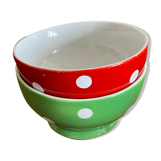 2 small ceramic polka dot bowls from Longchamp France