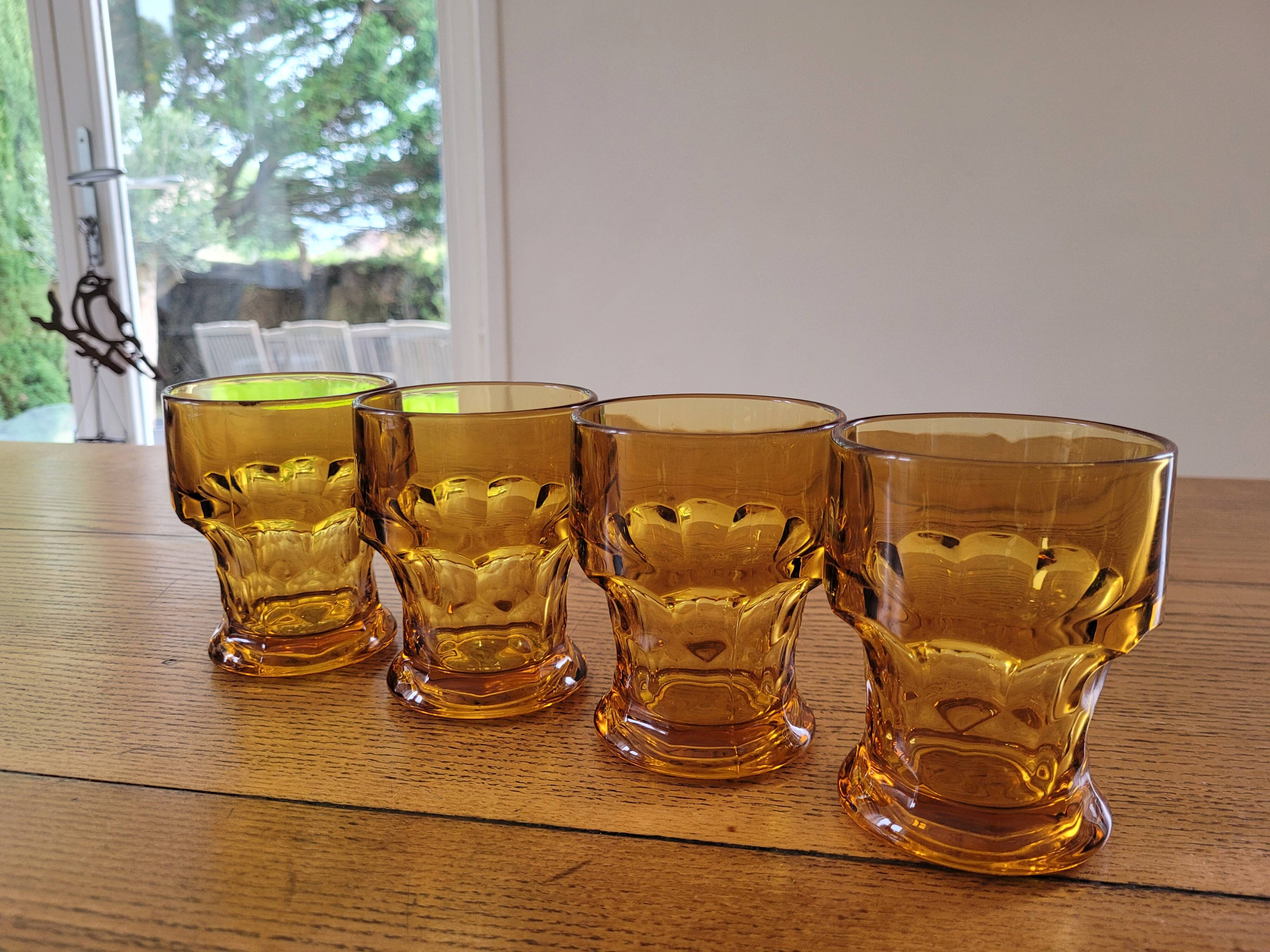 Lot de 4 verres ambrés vintage, Italy