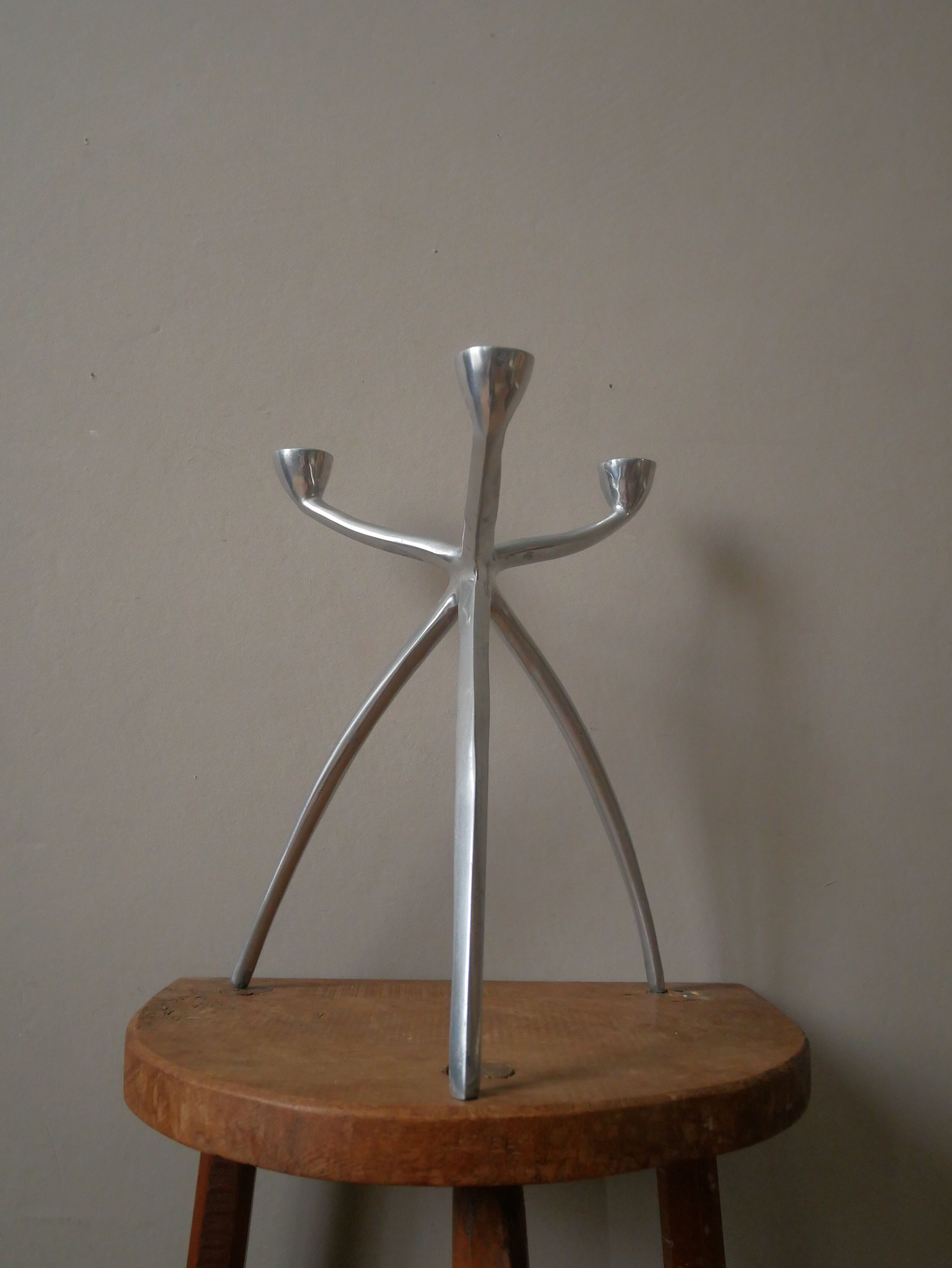 Candelabra or tripod candlestick in aluminum Scandinavian decorative object