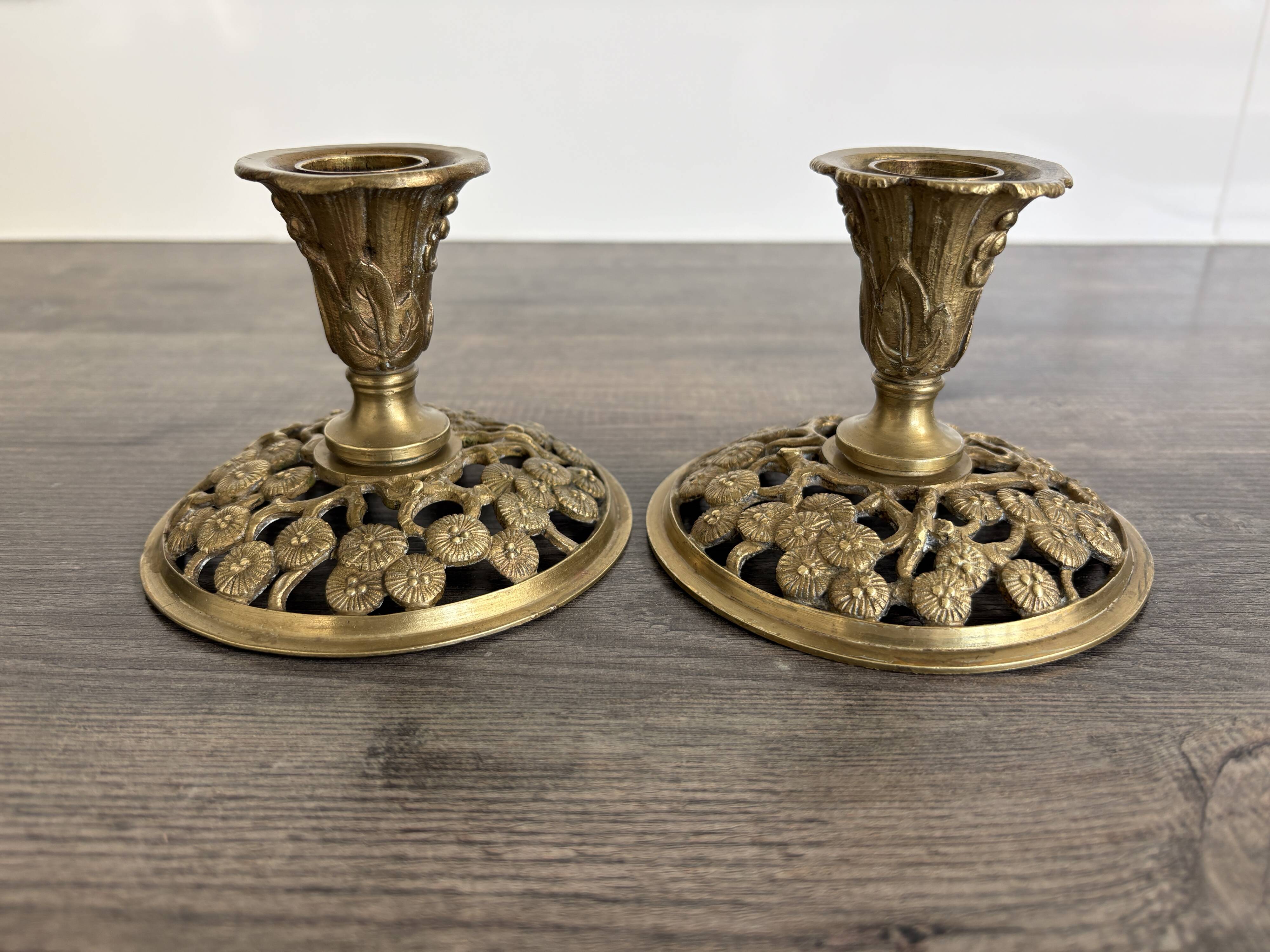 Pair of Art Nouveau Gilded Bronze Candle Holders