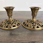 Paire de Bougeoirs Art Nouveau en Bronze Doré